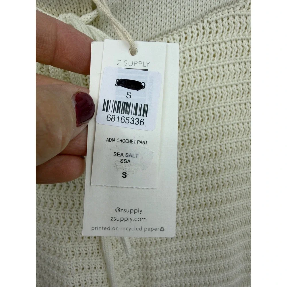 Z Supply Adia Crochet Pant Women Size S Sea Salt Wide Leg Knit Drawstring NEW